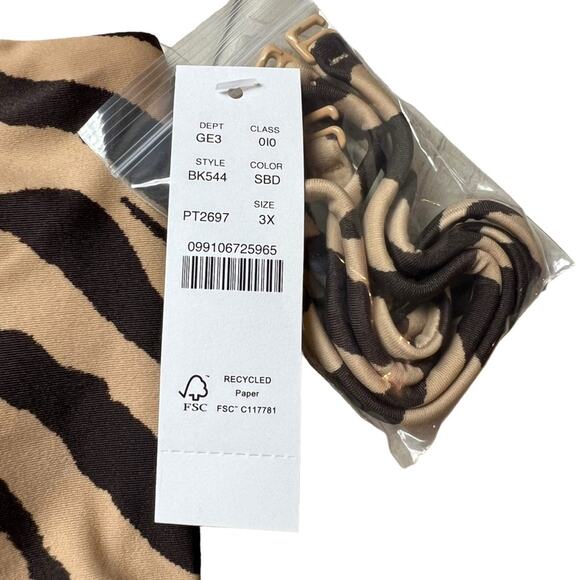 J.CREW Bandeau Bikini Top in Zebra Stripe Adjustable Straps Tan Brown 3X NEW - Picture 6 of 11